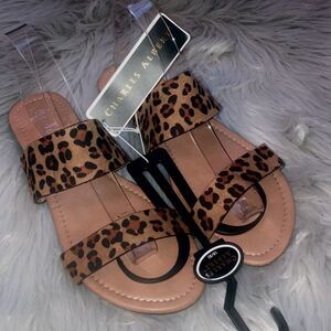 CHARLES Albert Leopard Print Double Strap Sandals